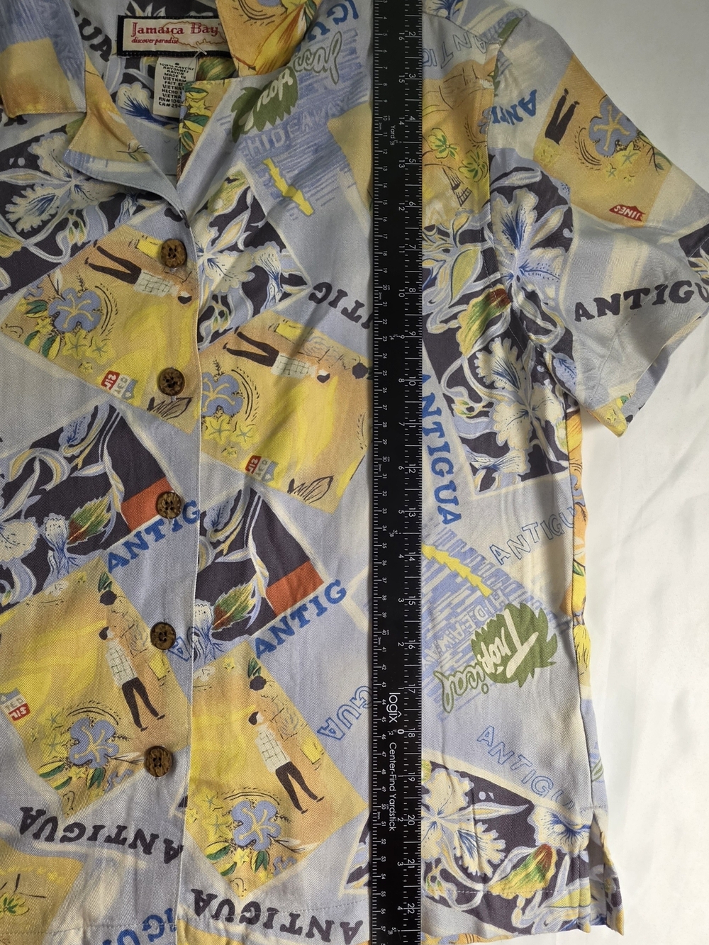 Vintage Jamaica Bay Antigua Tropical Postcard Hawaiian Camp Shirt Rayon Resort S - Picture 5 of 8